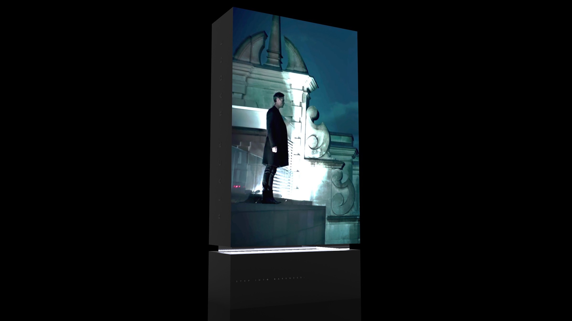 The Black Badge monolith, its screen aglow